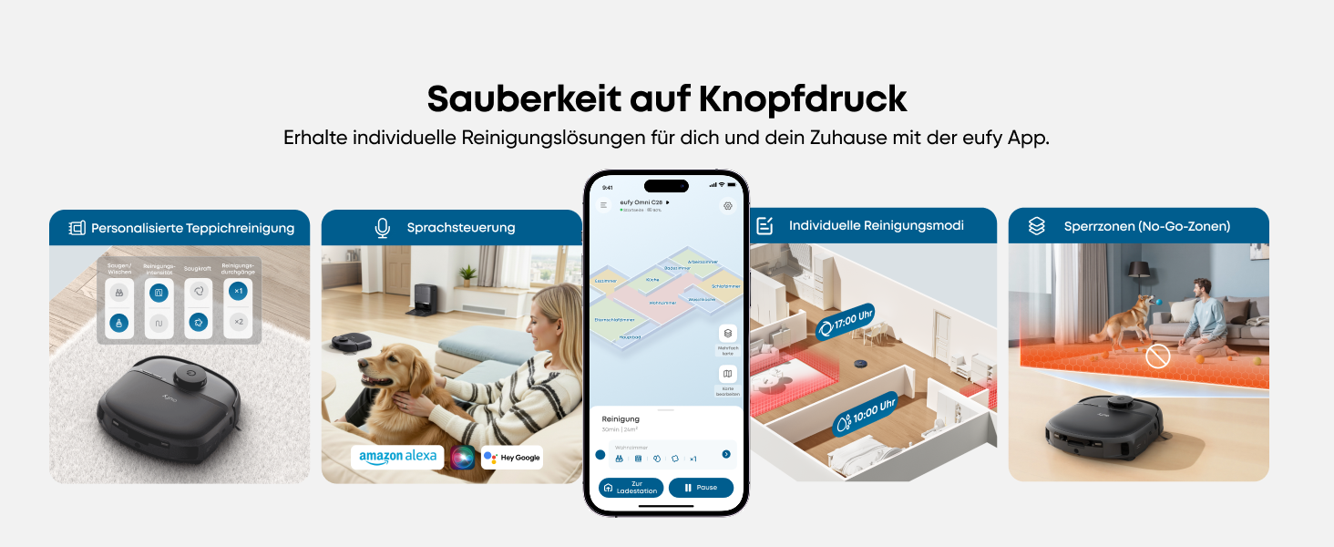 eufy App zeigt Reinigungsplan und Steuerung des C28